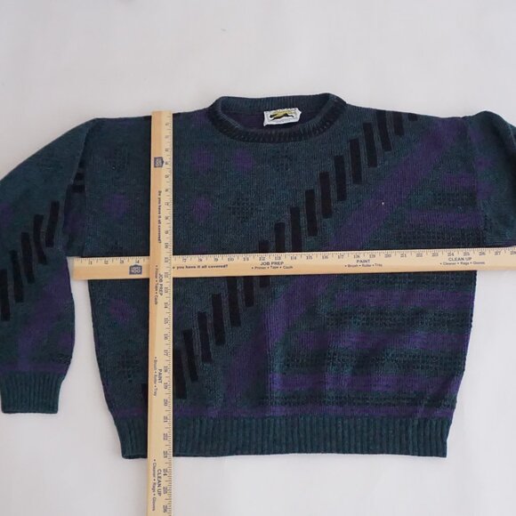 VTG 80s Le Tigre Made in USA Geometric Knit Sweater — Teal Purple Black — Size L - Picture 3 of 10